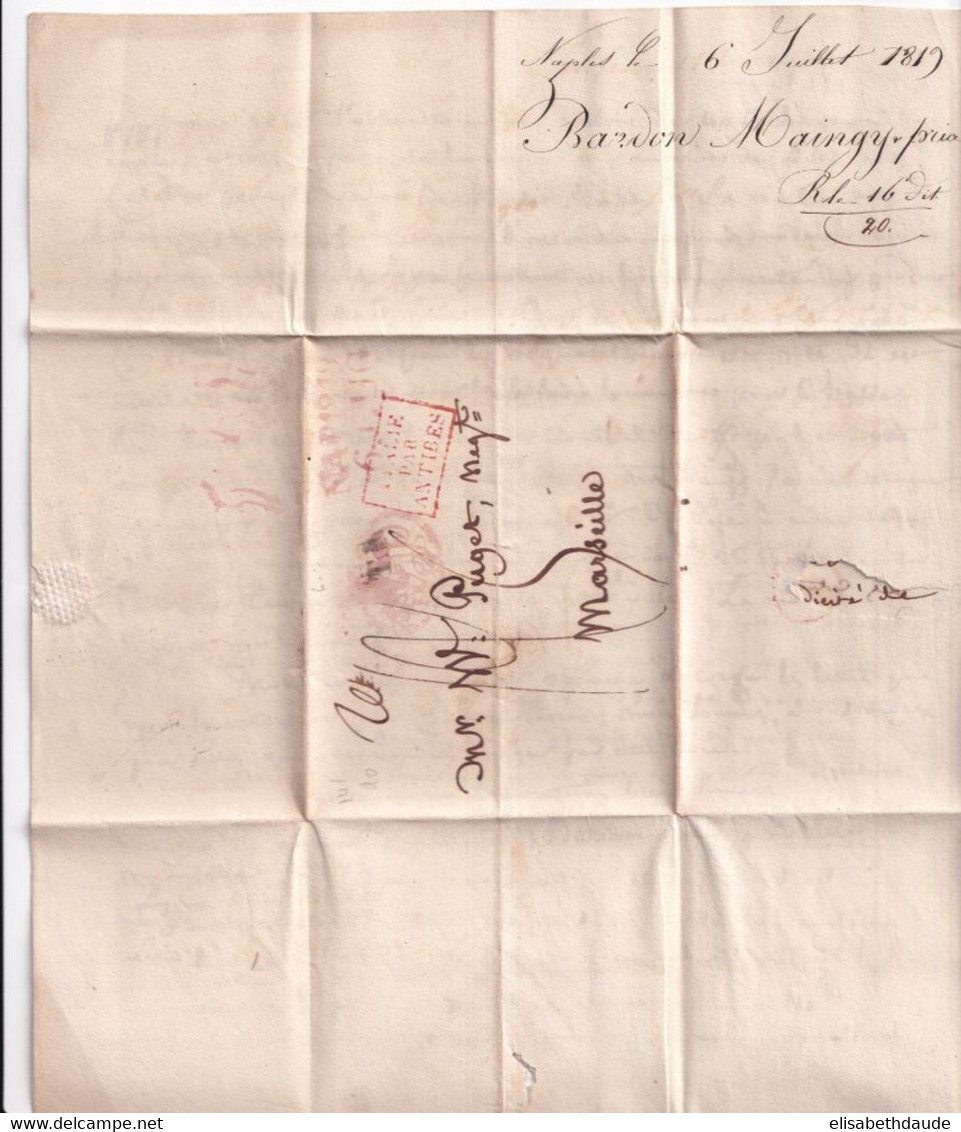 1819 - ENTREE ITALIE Par ANTIBES ROUGE - LETTRE De NAPLES => MARSEILLE - Entry Postmarks