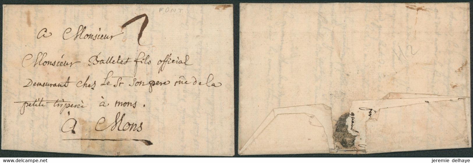 Précurseur - LAC Datée De Fontaine Levecque (1775) + Griffe En Creux FONTAINE (mal Frappé) > Mons - 1714-1794 (Oostenrijkse Nederlanden)