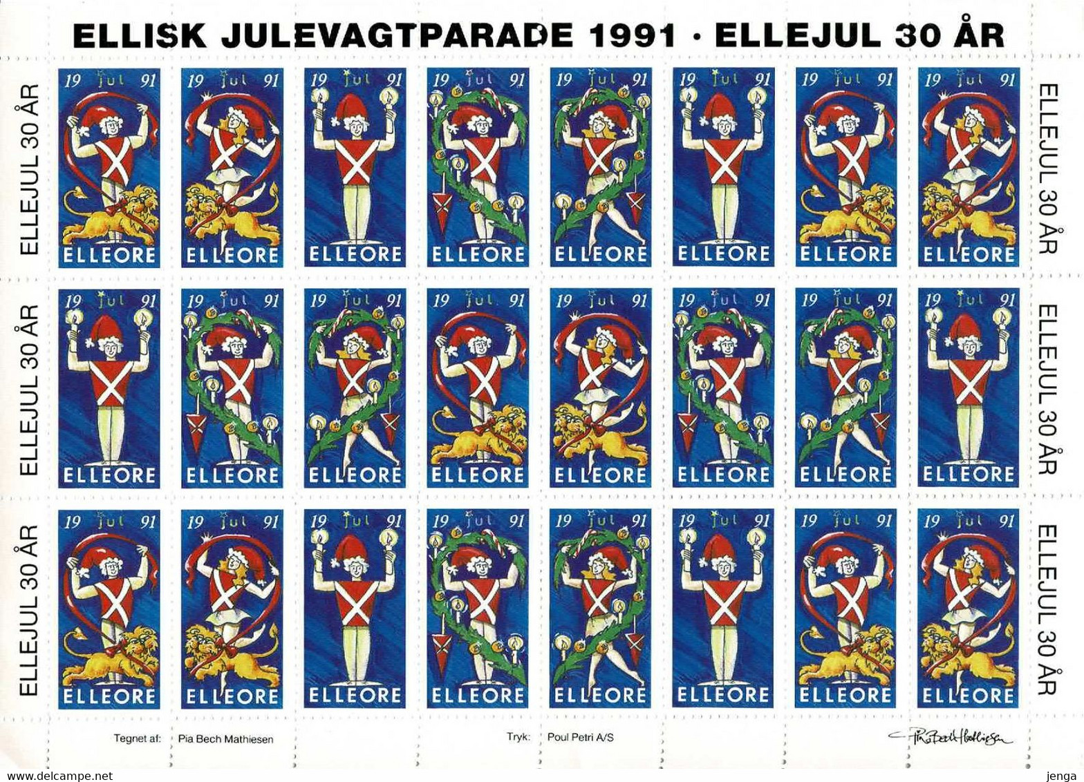 Denmark; Local Christmas Seals - Elleore, 1991, Full Sheet And 2 Advertising Labels  MNH(**), Not Folded, - Full Sheets & Multiples