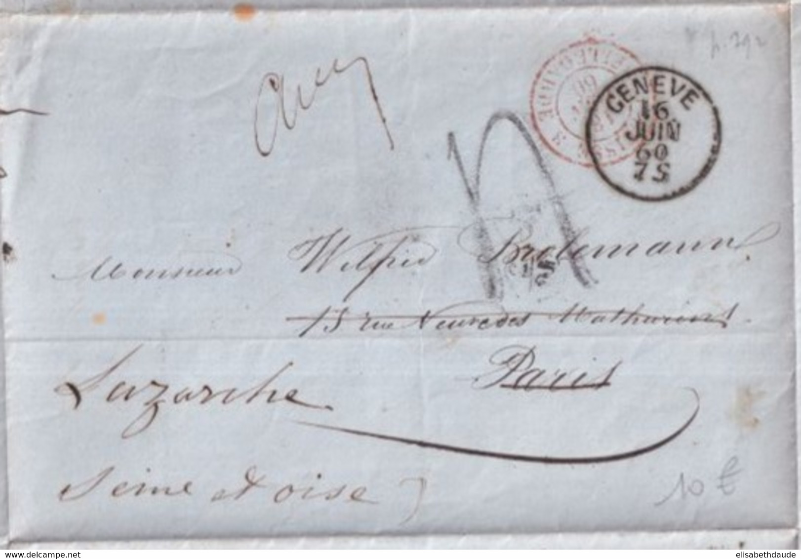 1860 - ENTREE SUISSE Par BELLEGARDE 3 - LETTRE De GENEVE => PARIS READRESSEE => LUZARCHES - Entry Postmarks