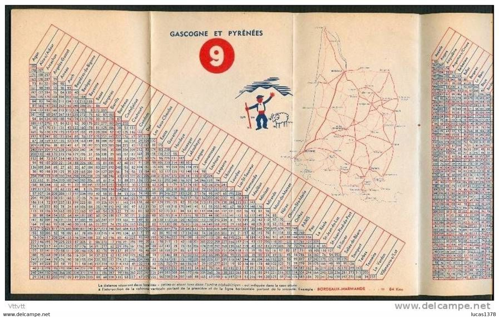 ESSO : Ancien Répertoire Kilometrique De La France, 13 Régions De La France En Tableau Individuel (17 Cm Sur 25 Cm) - Callejero