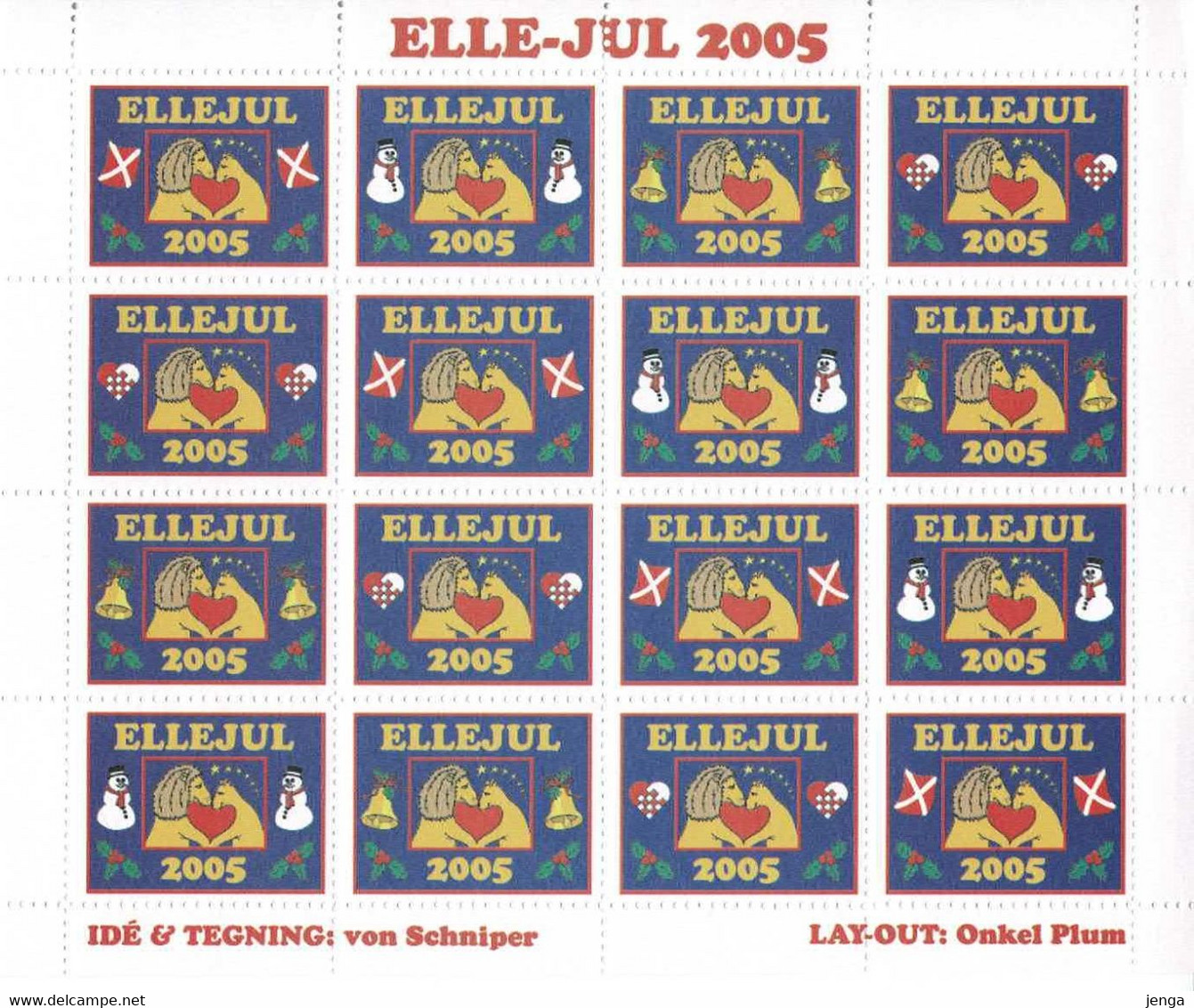 Denmark; Local Christmas Seals - Elleore, 2005, Full Sheet;  MNH(**), Not Folded, - Full Sheets & Multiples