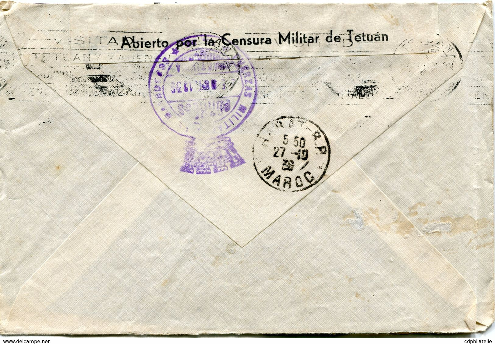 MAROC ESPAGNOL LETTRE CENSUREE DEPART TETUAN 24 OCT 36 MARRUECOS POUR L'ALGERIE - Spanish Morocco