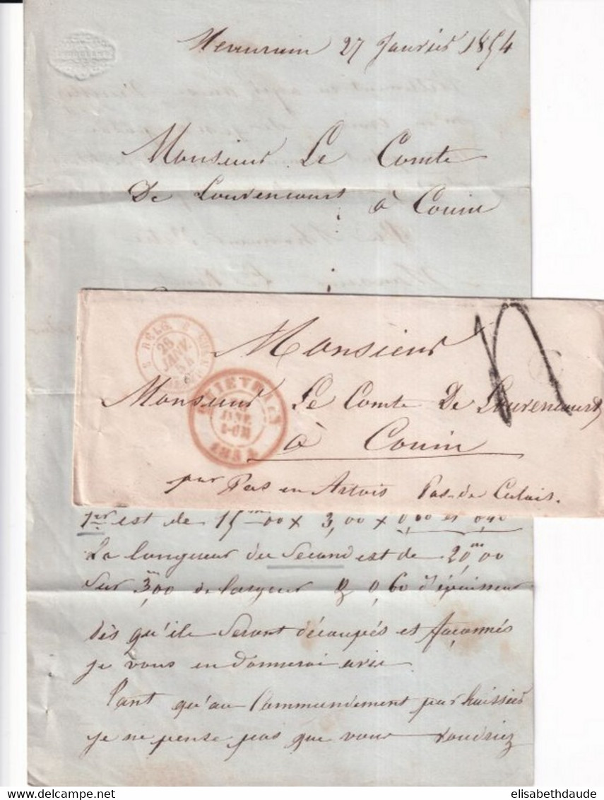 1854 - ENTREE BELGIQUE Par VALENCIENNES 3 - LETTRE De QUIEVRAIN BOITE RURALE => COUIN PRES De PAS EN ARTOIS - Posta Rurale