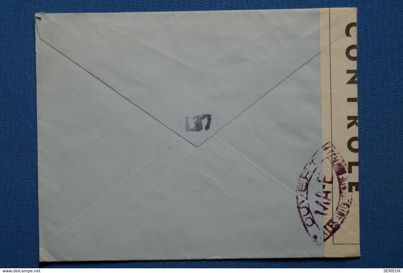 W3 MAROC BELLE LETTRE CENSUREE 1942 TANGER  POUR SURESNE+ BANDE DE 3 TP+ AFF. INTERESSANT - Brieven En Documenten