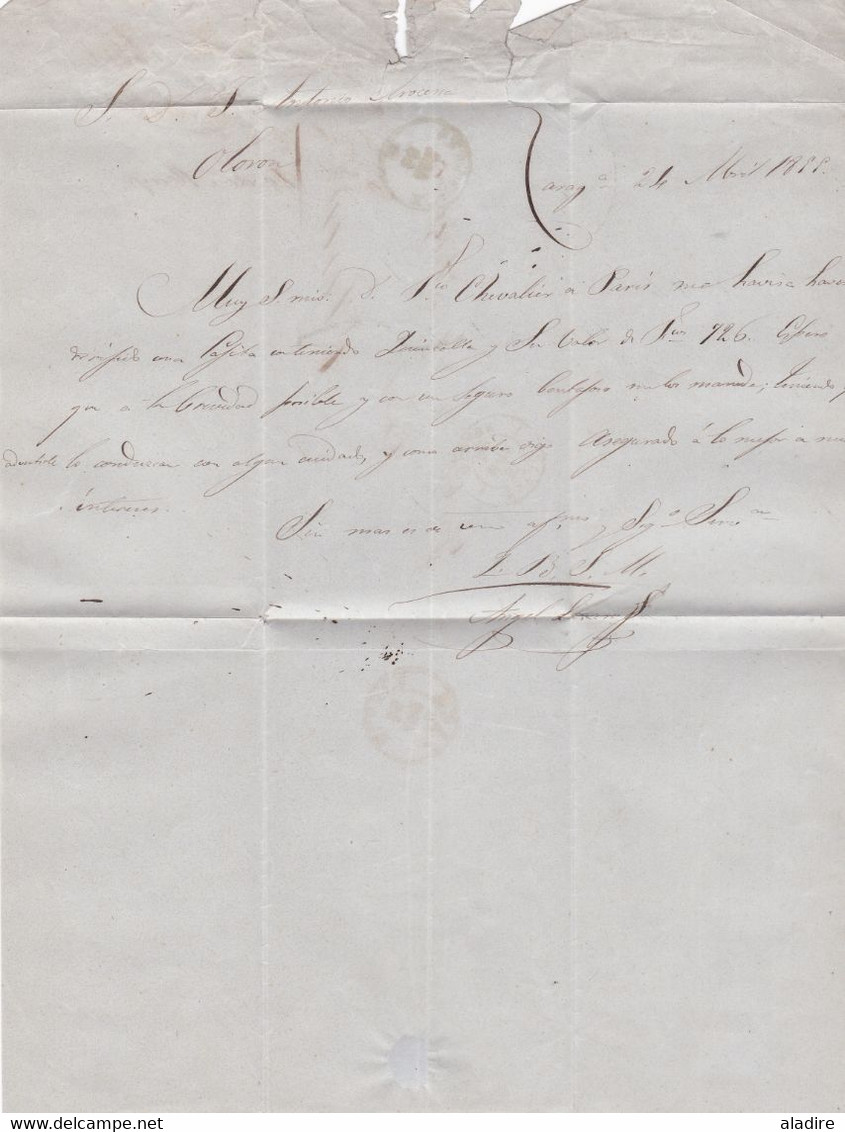 1855 - Lettre pliée avec corresp en espagnol de Zaragoza, Espagne vers Oloron, France - via Jaca - entrée par Oloron