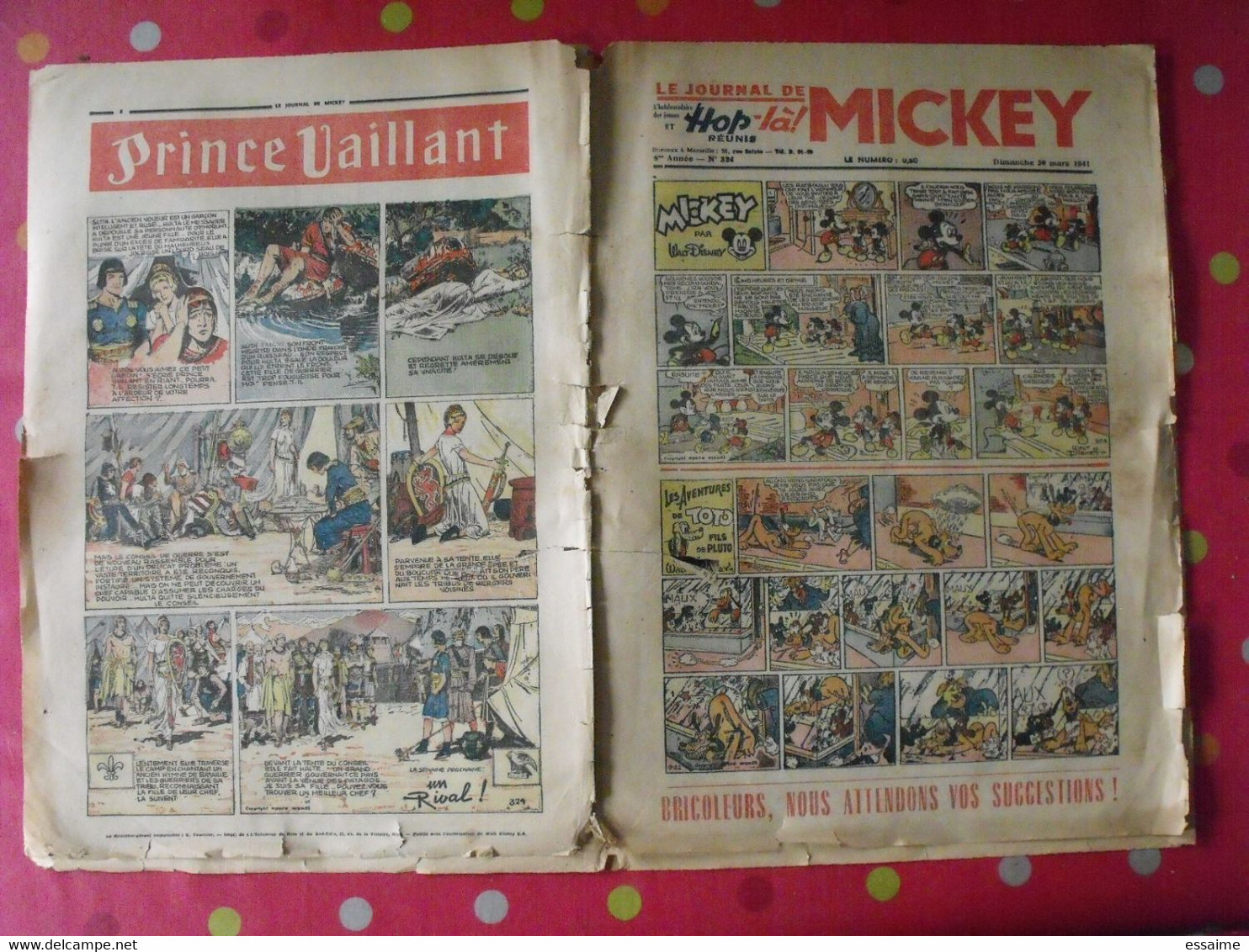 Journal De Mickey Et Hop-là Réunis. N° 324 Du 30 Mars 1941. Prince Vaillant - Journal De Mickey