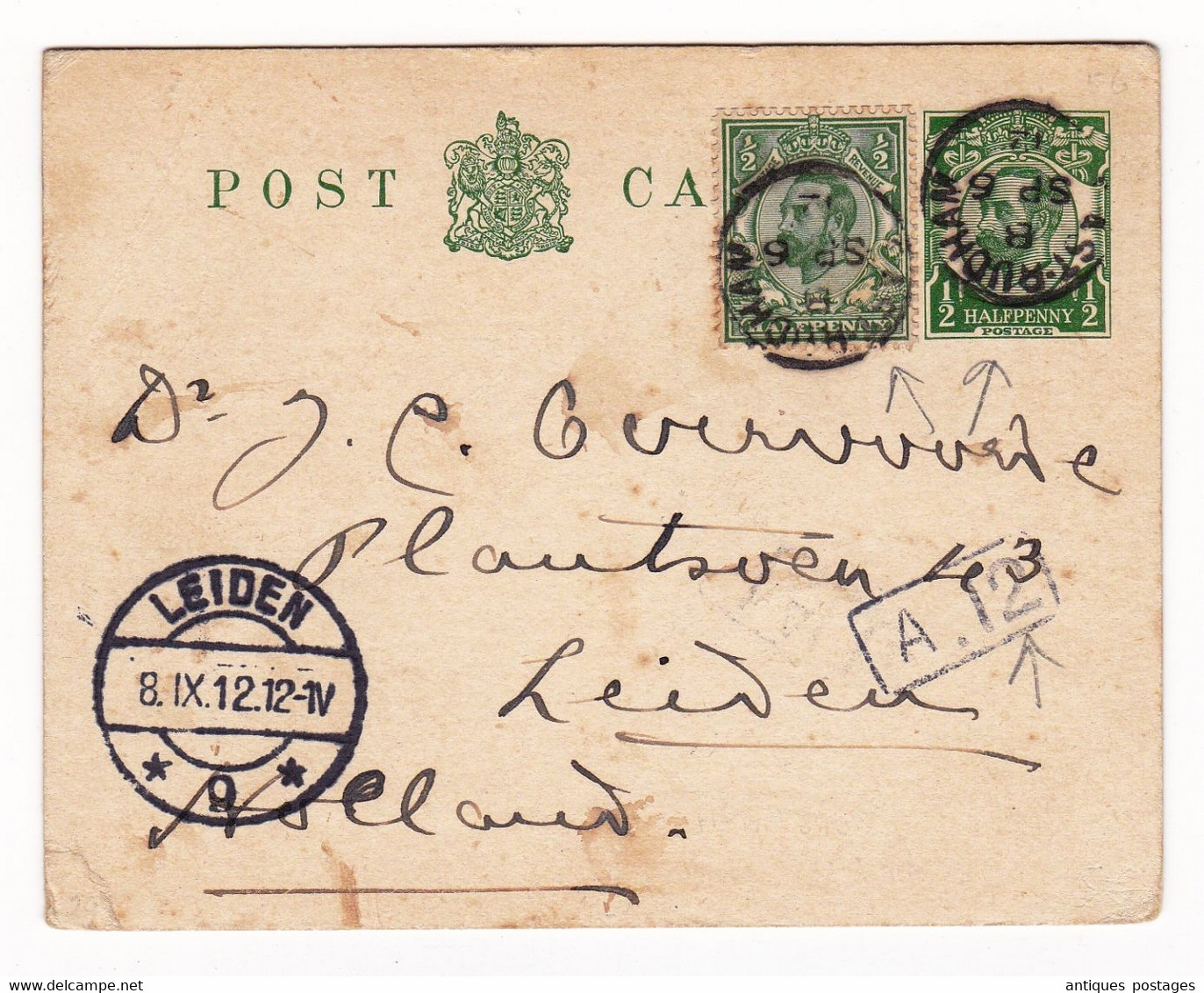 Entier Postal East Rudham 1912 Angleterre Leiden George V - Stamped Stationery, Airletters & Aerogrammes