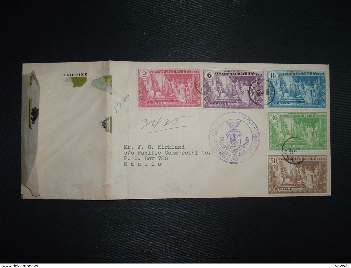 LR TP COMMONWEALTH OF THE PHILIPPINES 2c + 6c + 16c + 36c + 50c OBL. NOV 15 1935 MANILLA - Philippinen