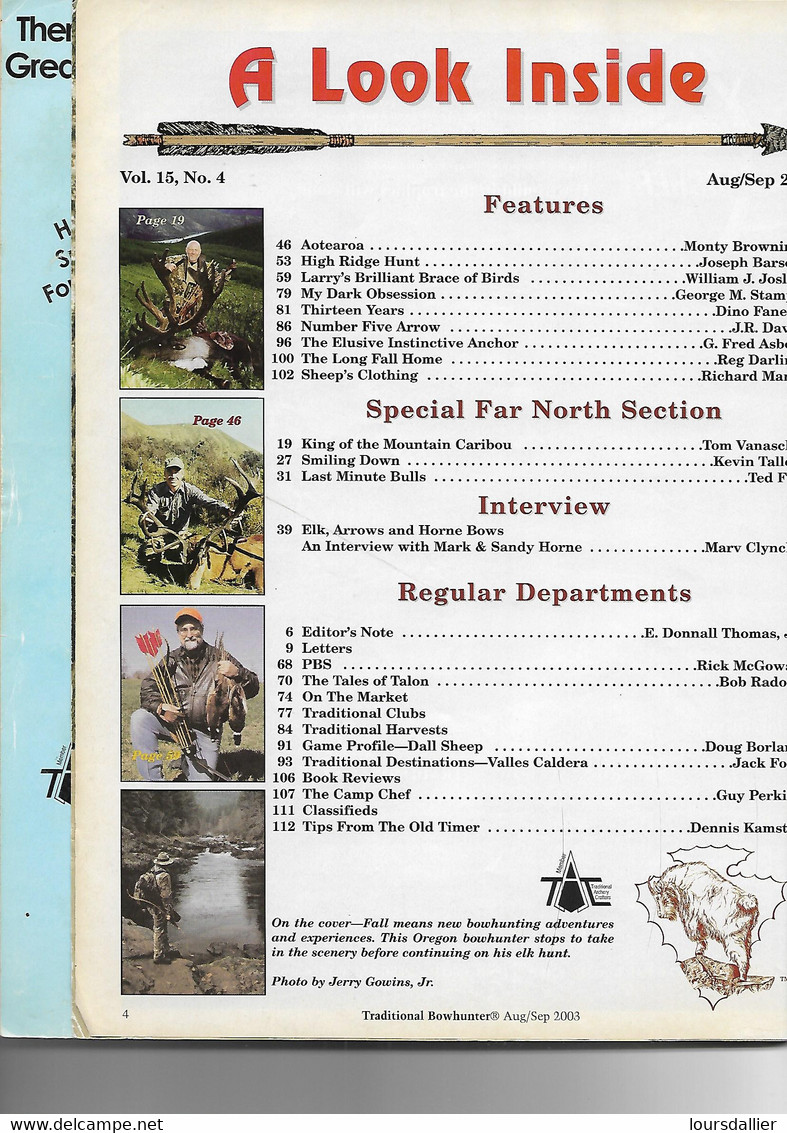 TRADITIONAL BOWHUNTER Spécial Far North Section Aout Septembre 2003 ARC CHASSE Voir Sommaire - Sports