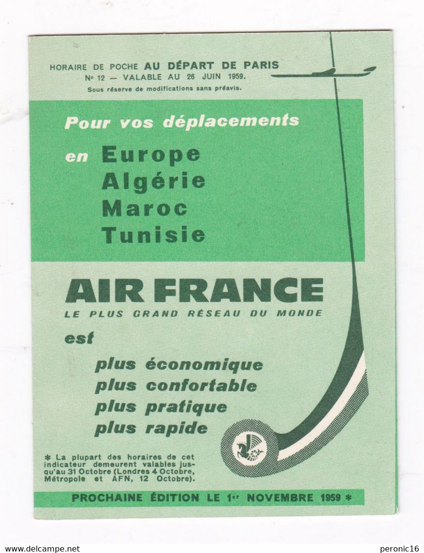 Petit Dépliant 6 Feuillets Horaire De Poche Au Départ De Paris, Air France, 1959 - Zeitpläne