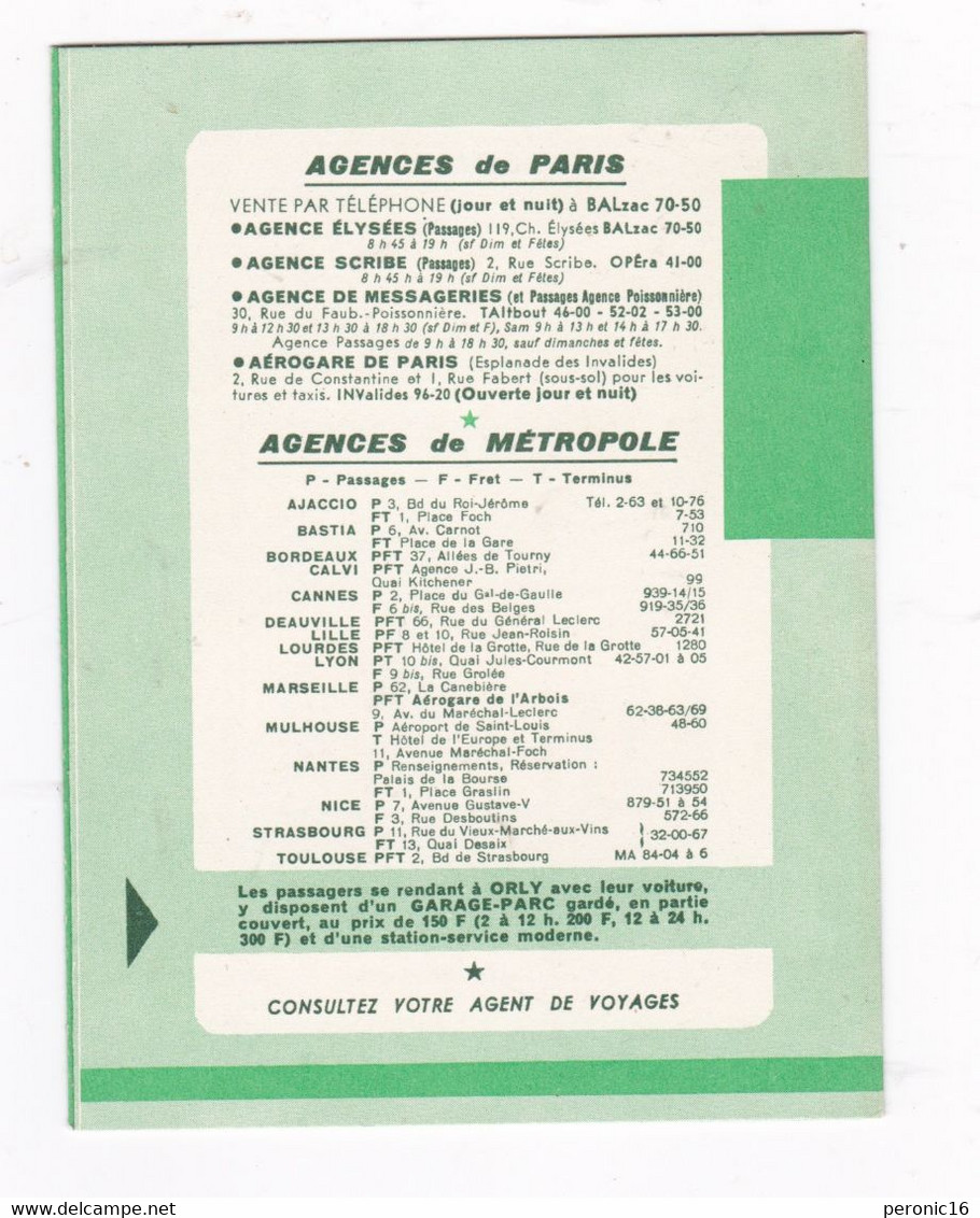 Petit Dépliant 6 Feuillets Horaire De Poche Au Départ De Paris, Air France, 1959 - Zeitpläne