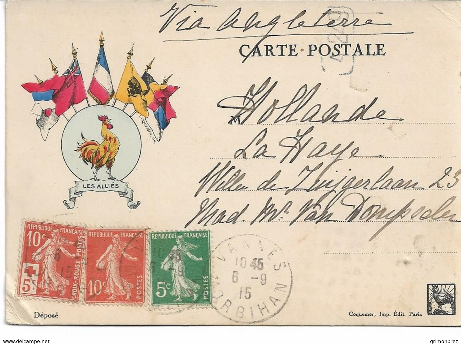 CARTE Franchise Militaire WW1  Correspondance Des Armées De La République TP Croix-rouge Vers La Hollande Via Angleterre - Covers & Documents