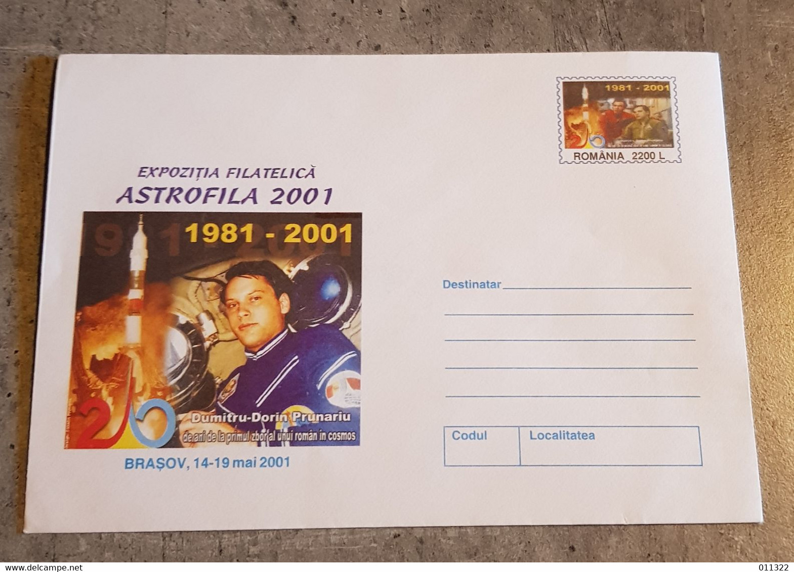 ROMÂNIA PHILATELIC EXHIBITION ASTROFILA 2001 D. DORIN PRUNARIU POSTAL STATIONERY - Entiers Postaux