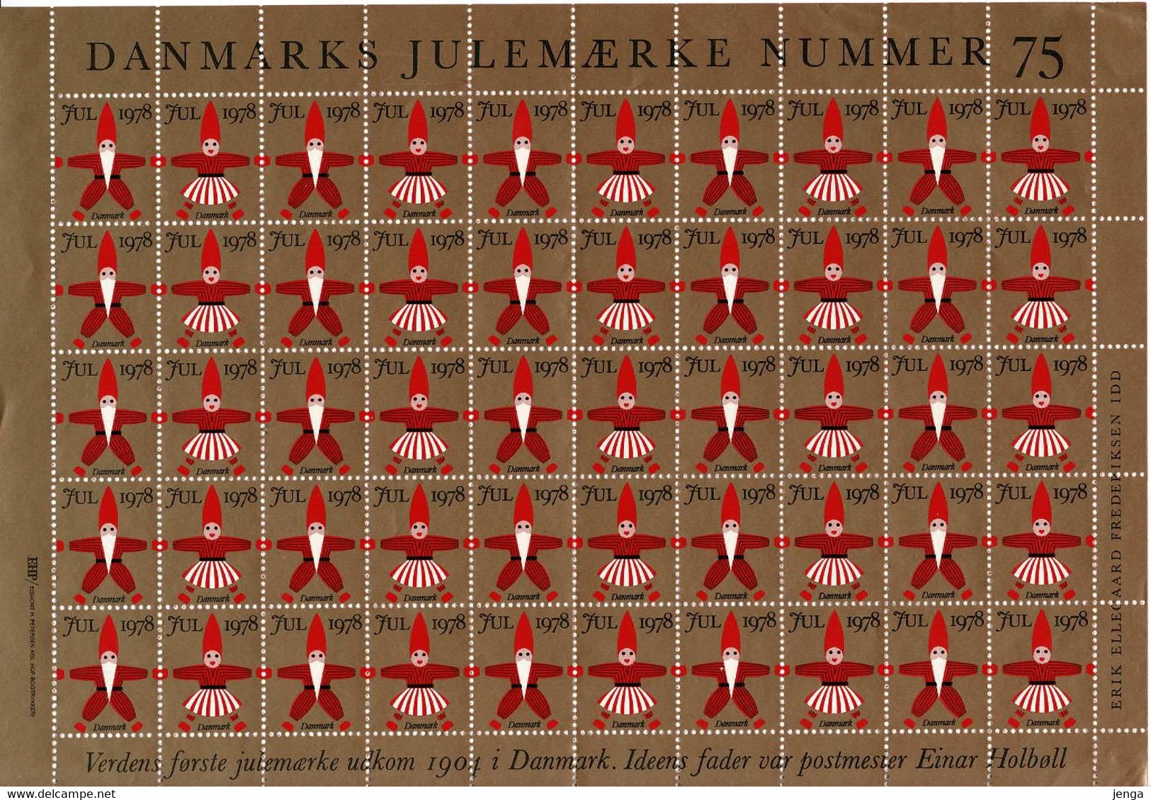 Denmark; Christmas Seals.  Full Sheet 1978; MNH (**) - Not Folded. - Feuilles Complètes Et Multiples