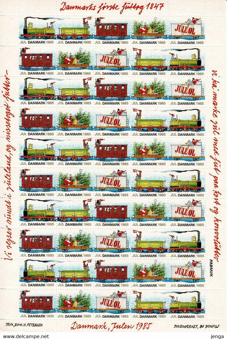 Denmark; Christmas Seals.  Full Sheet 1985; Christmas Train.  MNH(**) - Feuilles Complètes Et Multiples