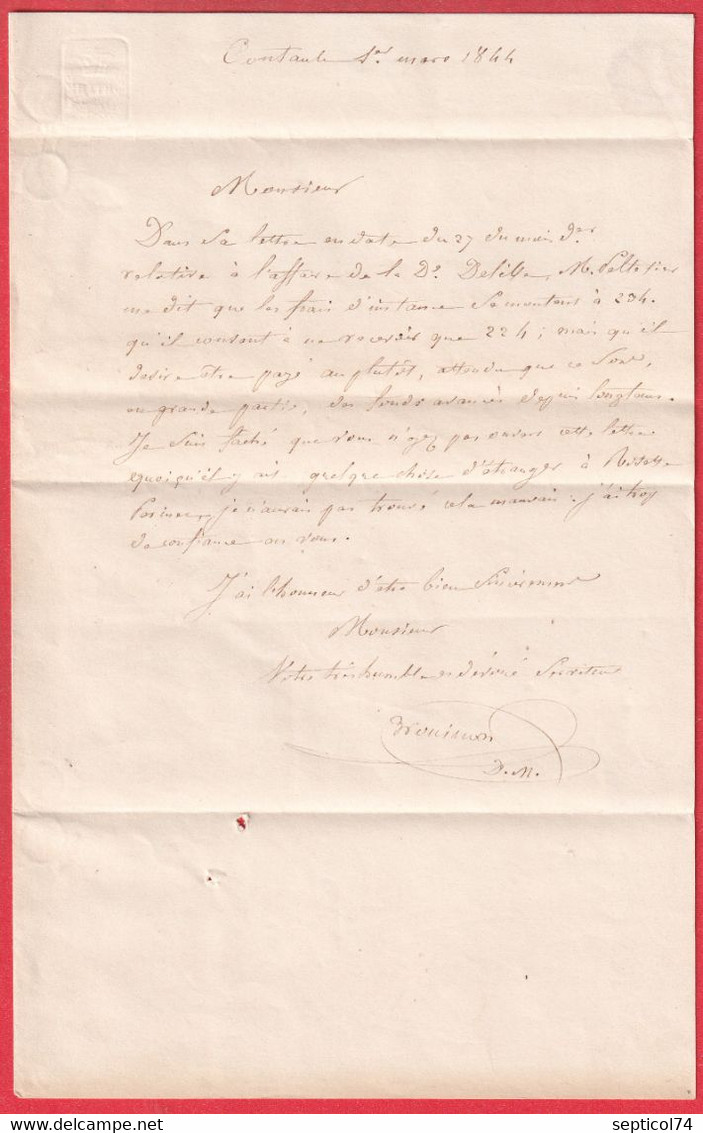 BOITE RURALE SUPPLEMENTAIRE N2 SEULE DE CONTAULT MARNE POUR EPENSE 1844 - 1801-1848: Precursori XIX