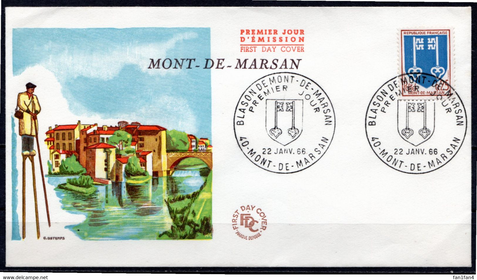 FDC FRANCE 1966 - N° 1470 - 25 C. Brun-rouge Et Bleu - Blason De Mont-de-Marsan - 1960-1969