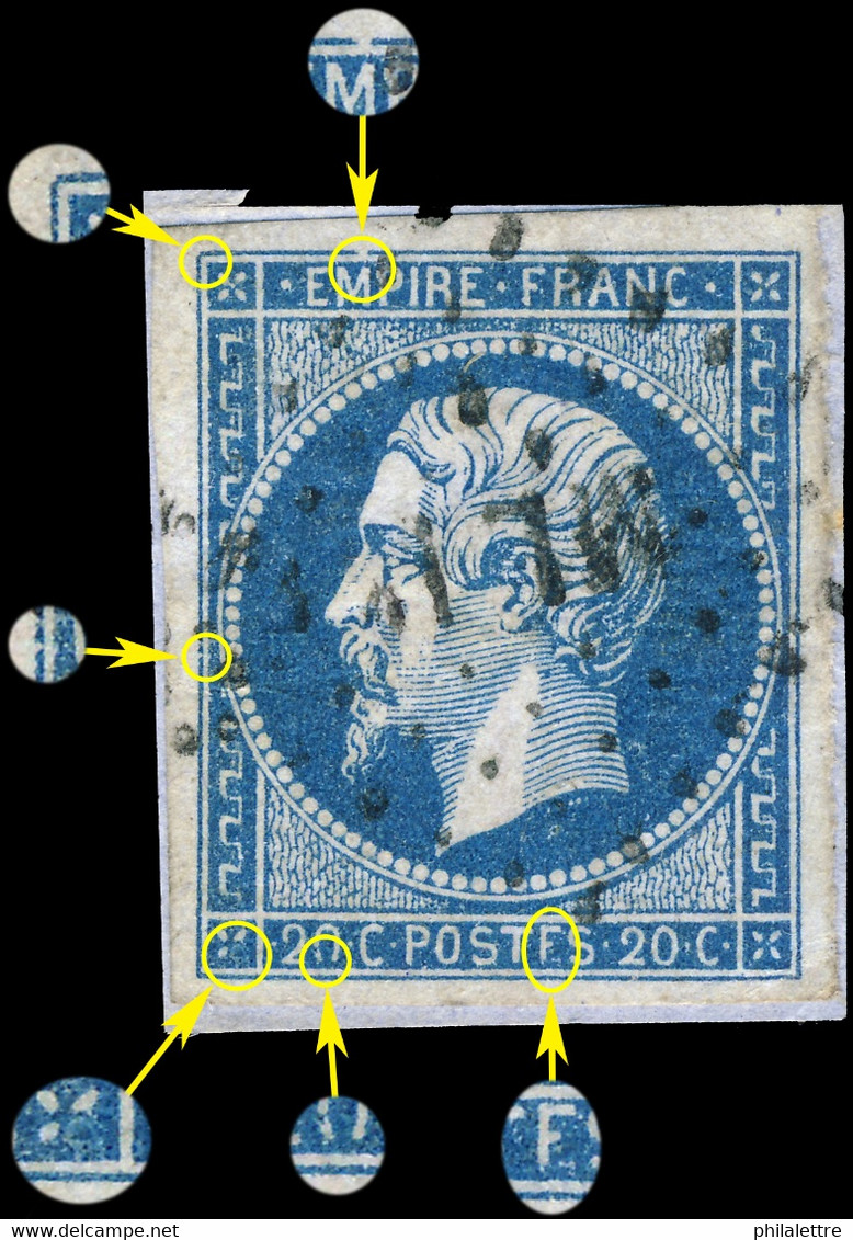 France - Yv.14A 20c Empire ND T.1 Var. "POSTFS" Pos. 076D2 (6è état) - Obl. Ambulant ML 2° - TB - 1853-1860 Napoleon III