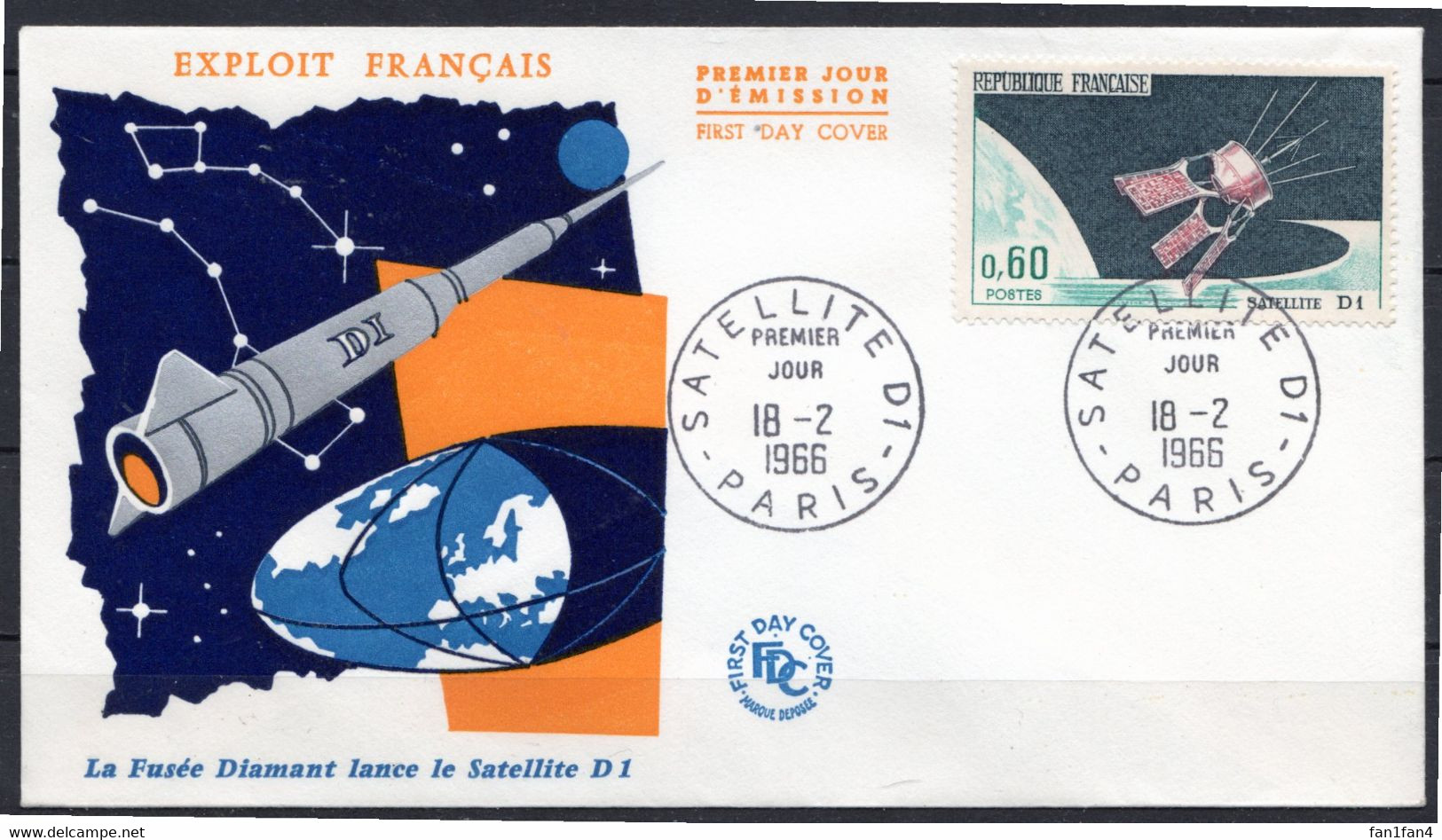 FDC FRANCE 1966 - N° 1476 - Lancement Du Satellite D1 à Hammaguir (Algérie) - 1960-1969