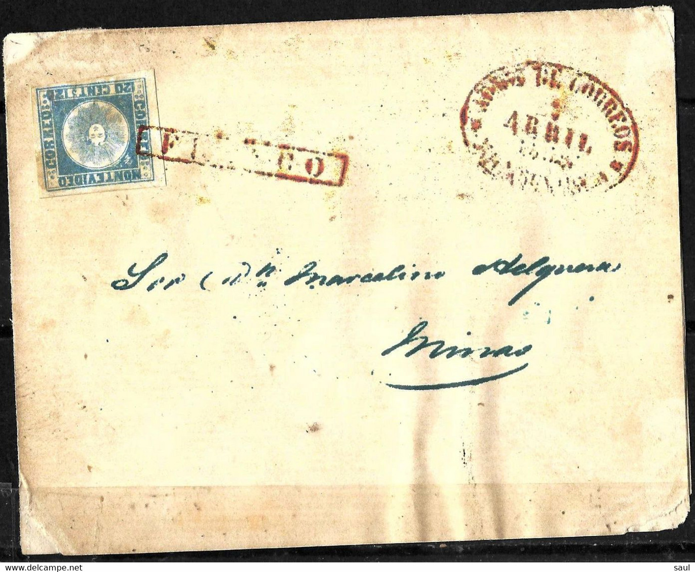 838 - URUGUAY - 1860 - ERROR, INVERTED CENTER  -  COVER -   FORGERY, FALSE, FAUX, FAKE, FALSO - Altri & Non Classificati