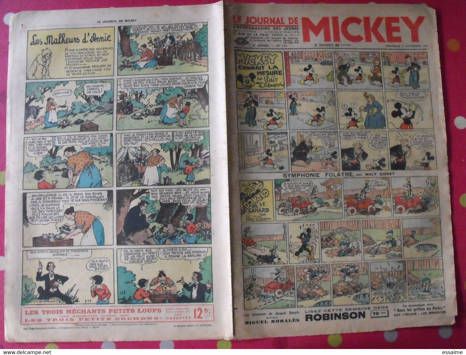 5 n° du journal de Mickey 1937. jojo richard pim pam poum jim la jungle malheurs d'annie donald