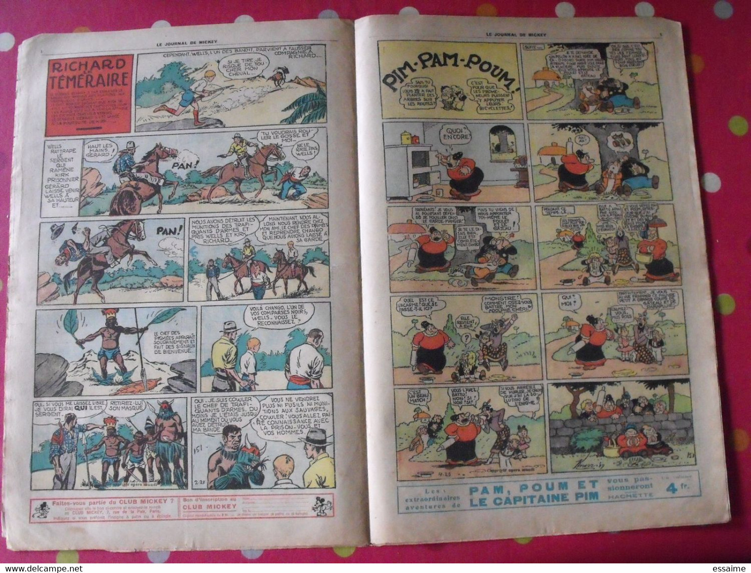 5 n° du journal de Mickey 1937. jojo richard pim pam poum jim la jungle malheurs d'annie donald