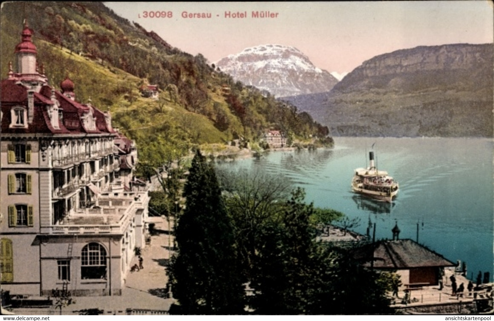 CPA Gersau Kt. Schwyz Schweiz, Hotel Müller, Blick Auf Den See, Dampfer - Gersau