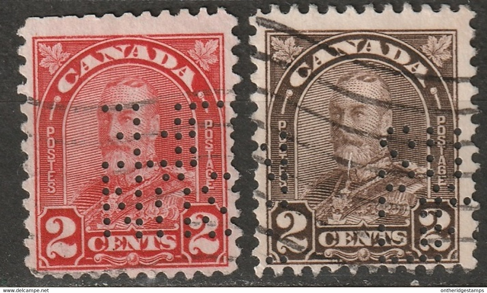 Canada 1930 Sc 165-6  Perfin "SUN/LIFE" (Sun Life Assurance) Used - Perfins