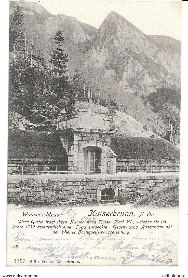 1856s: AK Hotel Kaiserbrunn, Hirschwang An Der Rax, Gelaufen 1904 Nach Vöslau Bei Wien - Raxgebiet