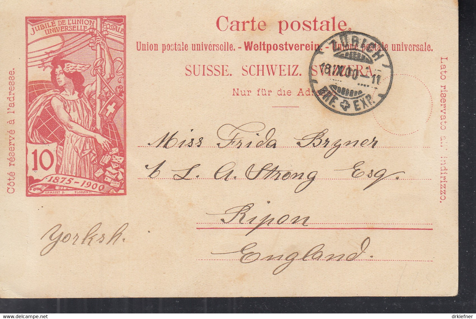 SCHWEIZ  P 33, Gestempelt: Zürich 18.IX.1900 - Entiers Postaux