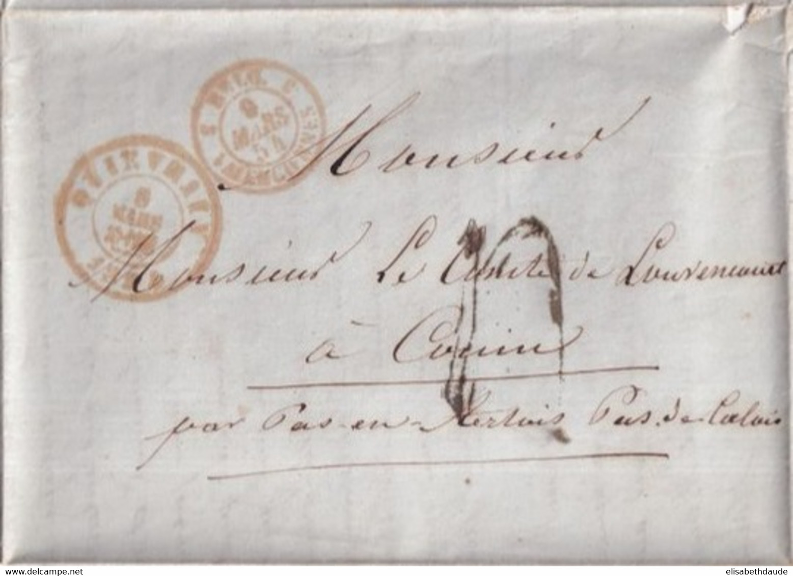 1854 - ENTREE BELGIQUE Par VALENCIENNES 3 - LETTRE De QUIEVRAIN SUP ! => COUIN PRES De PAS EN ARTOIS - Entry Postmarks