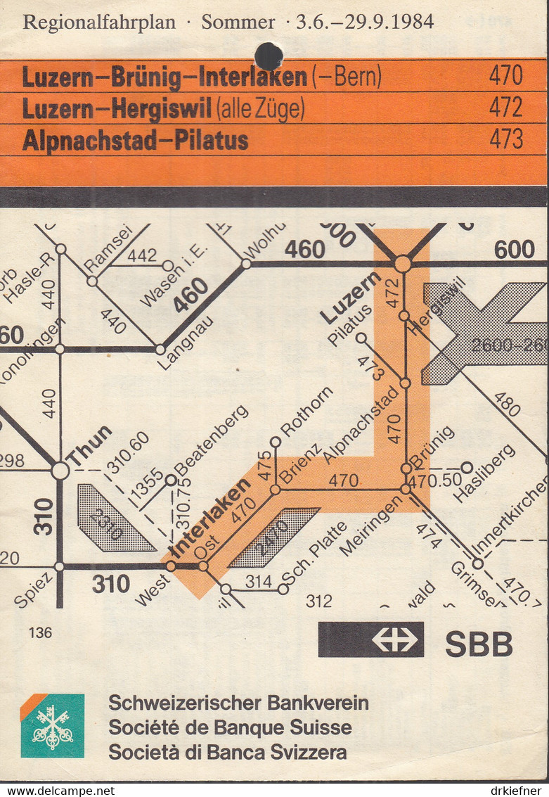 SCHWEIZ Luzern-Brünig-Interlaken, Luzern-Hergiswil, Alpnachstad-Pilatus, Regionalfahrplan, Sommer 1984 - Europe