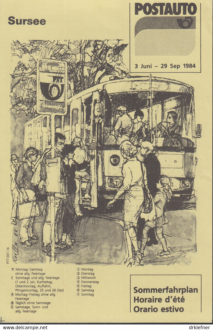 SCHWEIZ Postauto, PTT-Bus, Sursee, Sommerfahrplan, 1984 - Europa