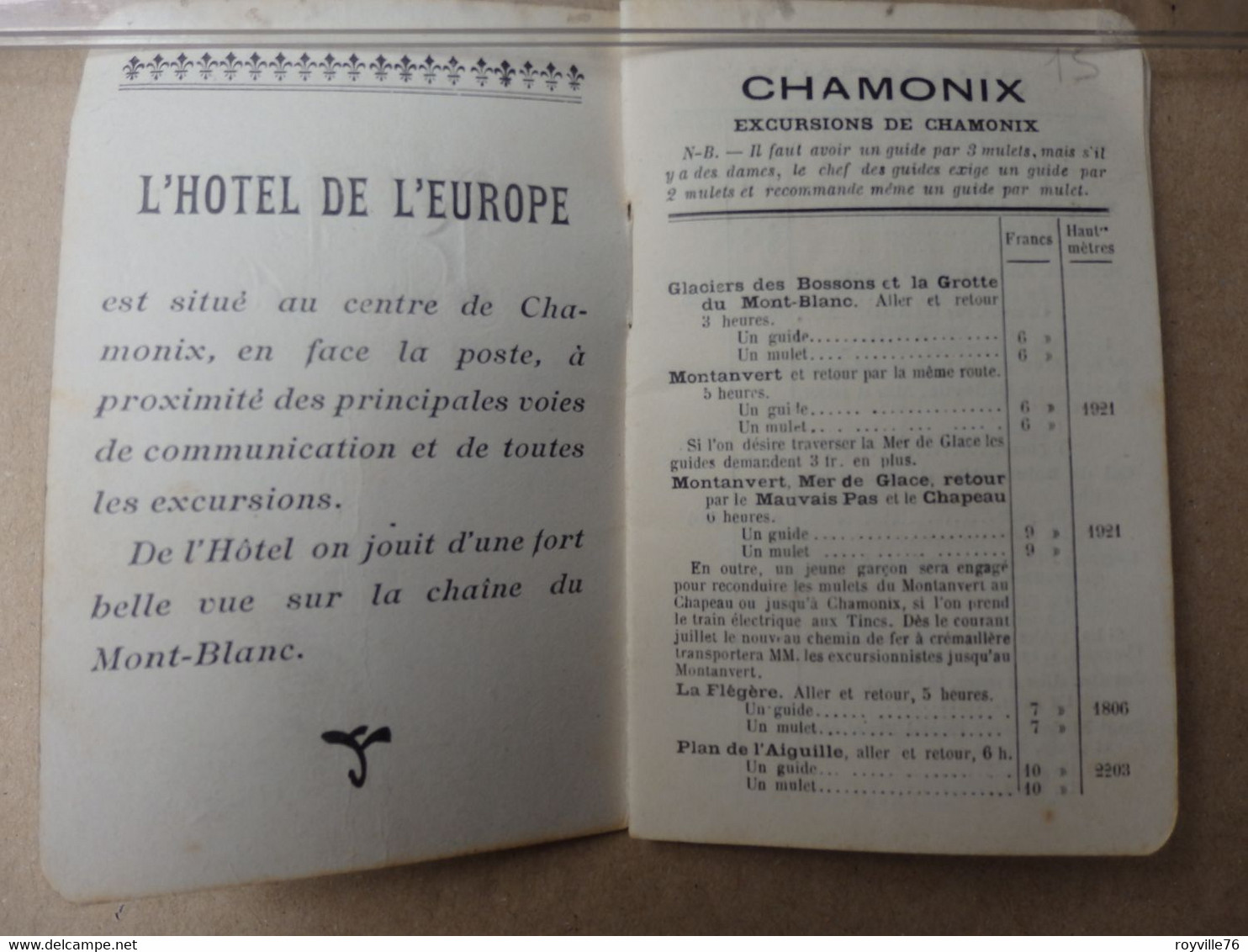 Guide-Horaire De Chamonix (74) De 1908 Offert Par L'hôtel De L'Europe.15 Pages. - Zonder Classificatie