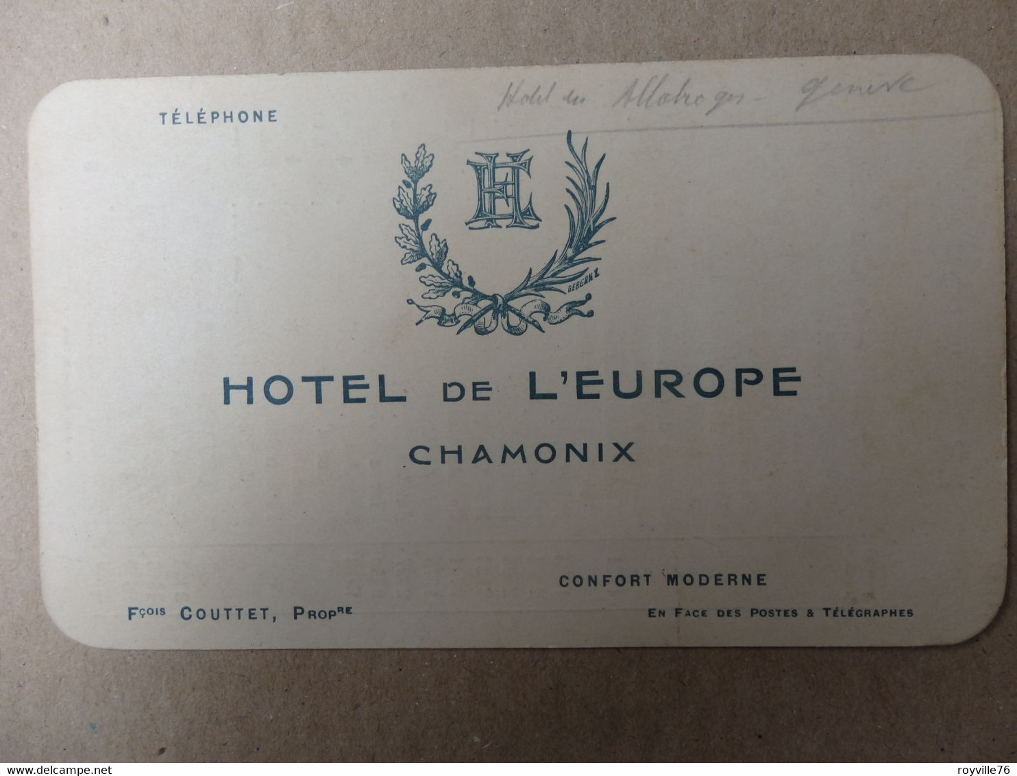 Carte De Visite Et Excursions (voir Dos) 14/8,5 Cm De L'hôtel De L'Europe à Chamonix (74). - Visitekaartjes