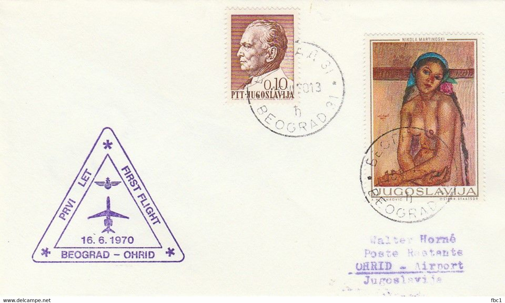 Yougoslavie - First Flight Beograd - Ohrid  16/06/1970 - Airmail