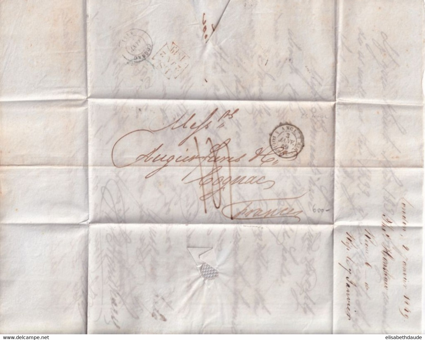 1849 - GB - ENTREE ANGLETERRE Par BOULOGNE SUR MER 4 ! SUP Et PAS FREQUENT ! - LETTRE De LONDRES => COGNAC - Entry Postmarks