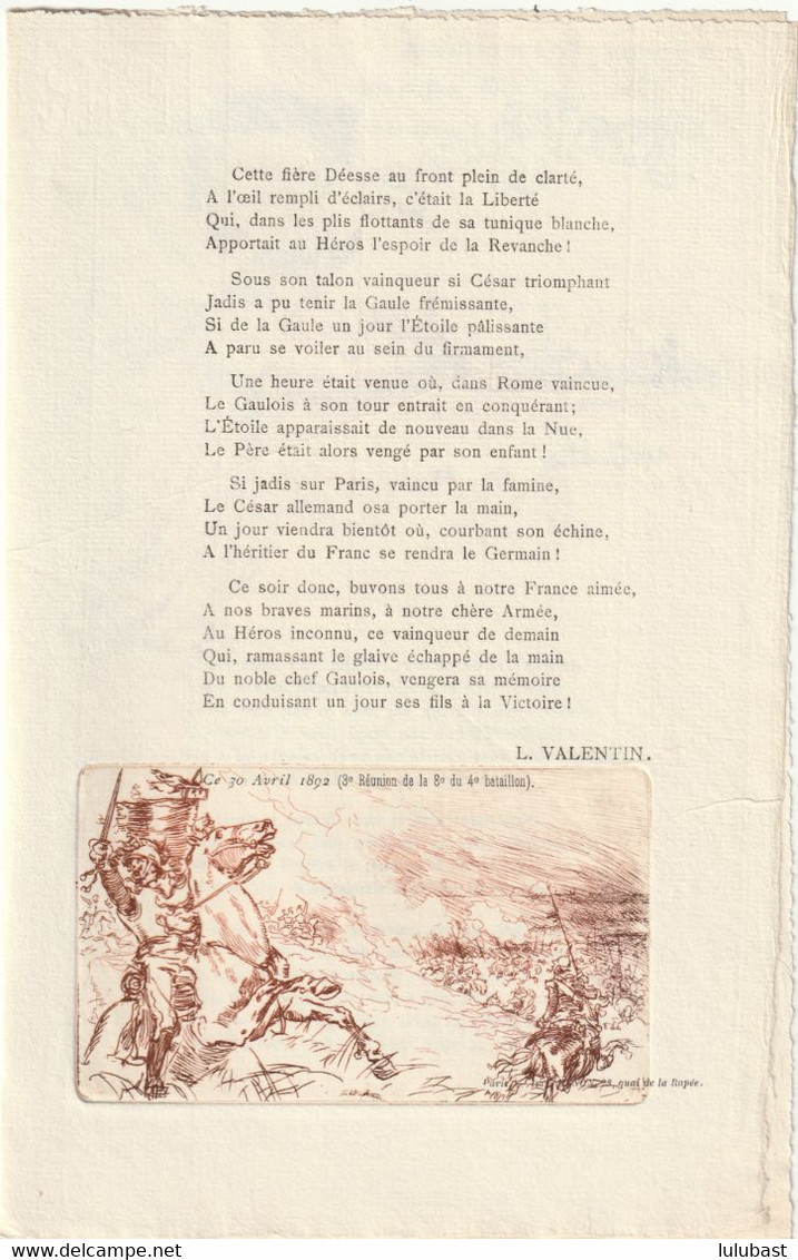 Poésie écrite Pour La 3ème Réunion Des "GLANDS" 4ème Bataillon Des Mobiles De La Seine. (1870-71) Escadre Française à  . - Documents