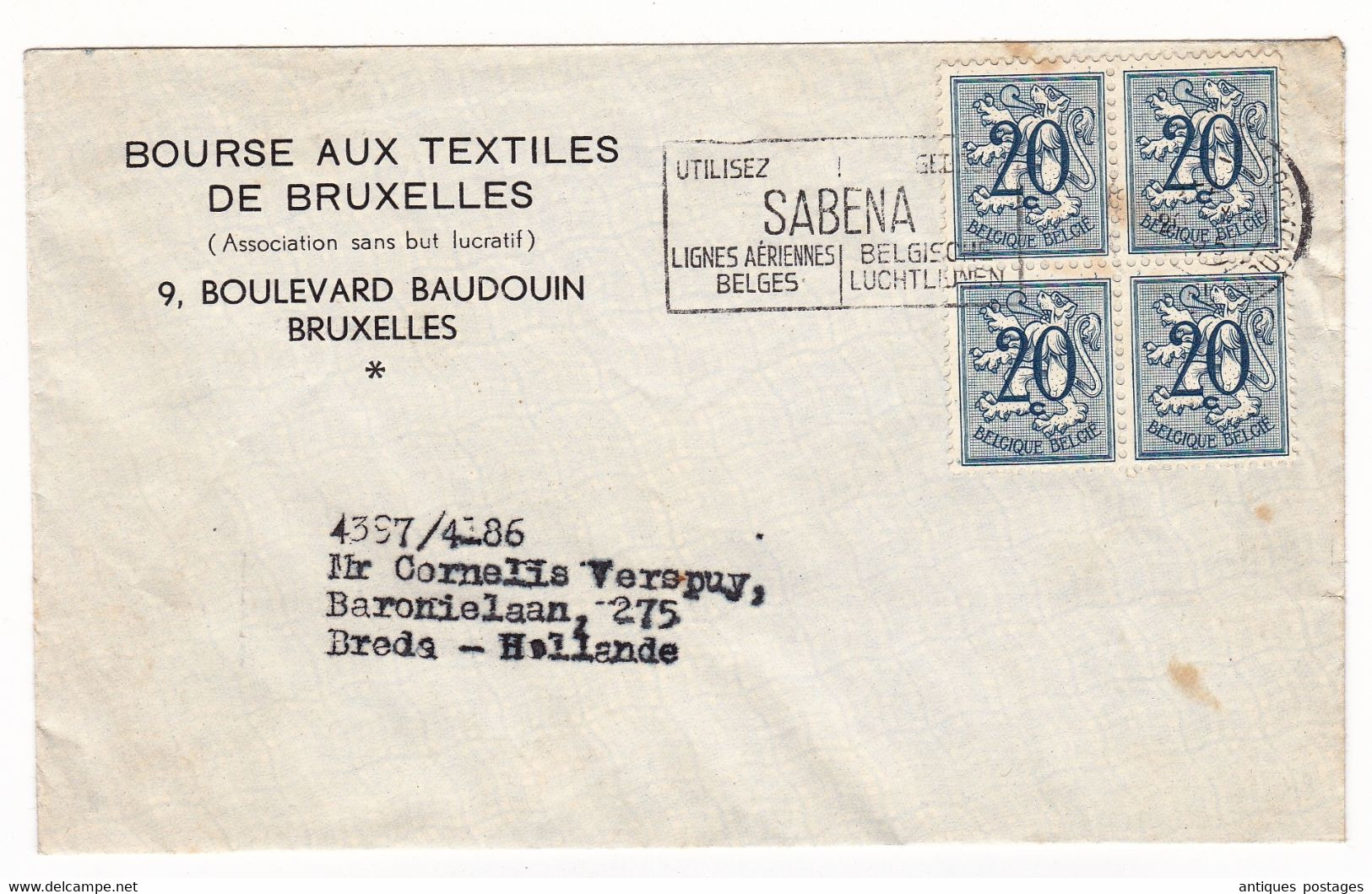 Lettre Belgique Bourse Aux Textiles De Bruxelles Breda Nederland Bloc De 4 Timbres Lion Héraldique - Briefe U. Dokumente