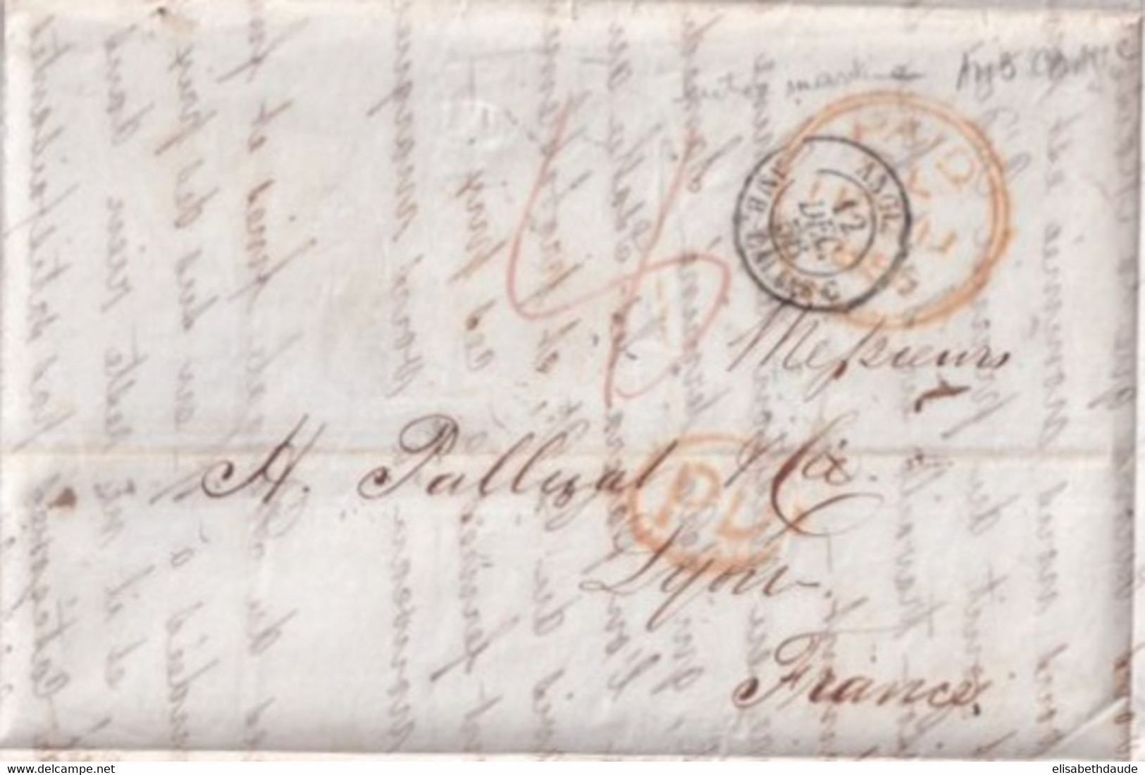 1856 - GB - ENTREE ANGLETERRE Par BUREAU AMBULANT CALAIS C - LETTRE PORT PAYE De LONDRES => LYON - Entry Postmarks