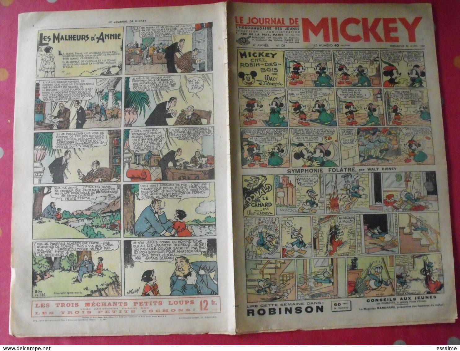 5 n° du journal de Mickey 1937. jojo richard pim pam poum jim la jungle malheurs d'annie donald