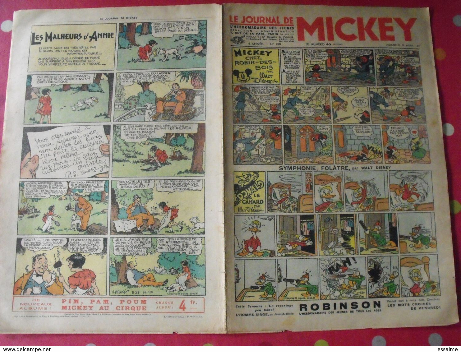 5 n° du journal de Mickey 1937. jojo richard pim pam poum jim la jungle malheurs d'annie donald