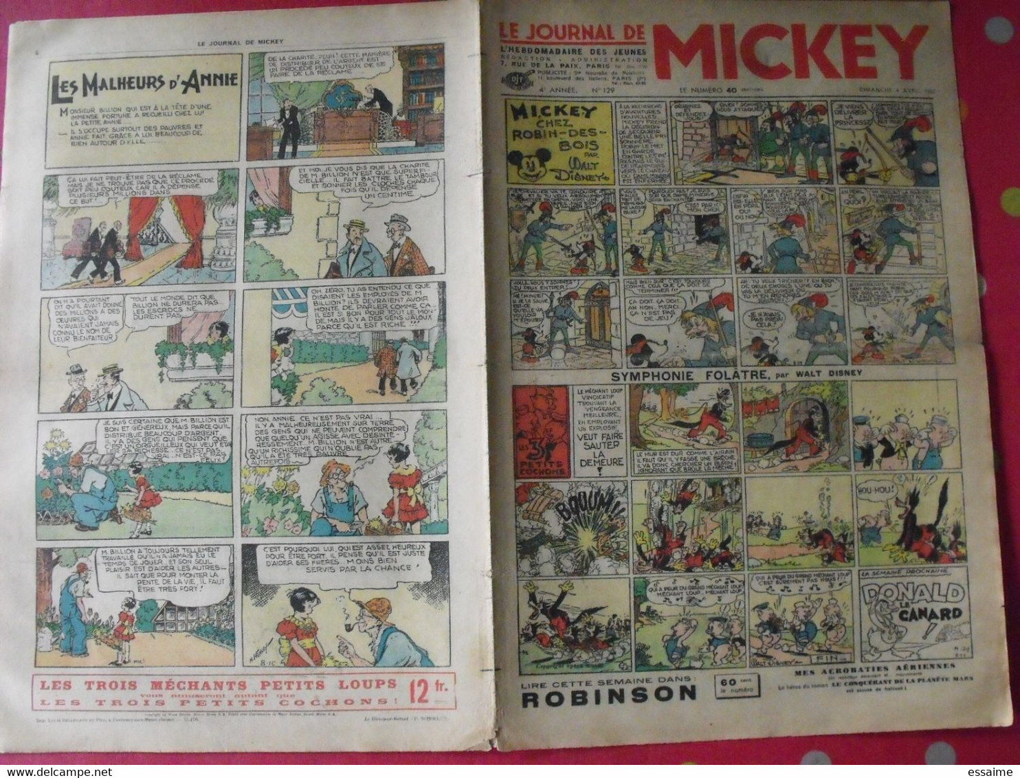 5 n° du journal de Mickey 1937. jojo richard pim pam poum jim la jungle malheurs d'annie donald