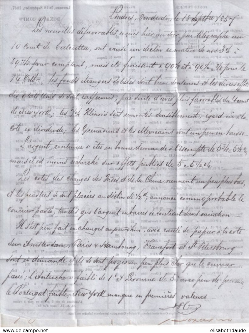 1857 - GB - ENTREE ANGLETERRE Par BUREAU AMBULANT CALAIS D - LETTRE PORT PAYE De LONDRES => LYON - Marques D'entrées