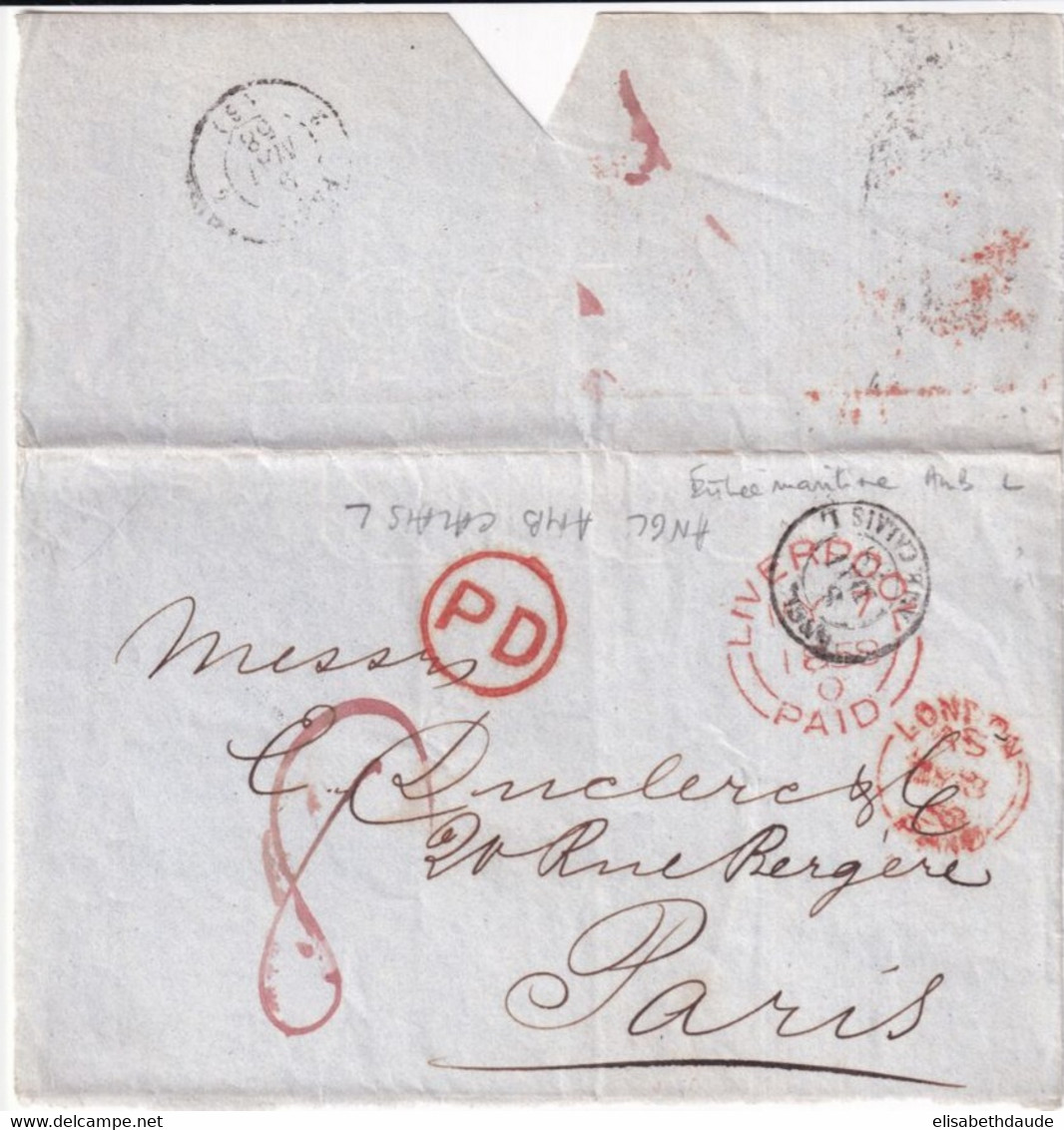 1858 - GB - ENTREE ANGLETERRE Par BUREAU AMBULANT CALAIS L - FRAGMENT De LETTRE PORT PAYE De LIVERPOOL => PARIS - Marques D'entrées