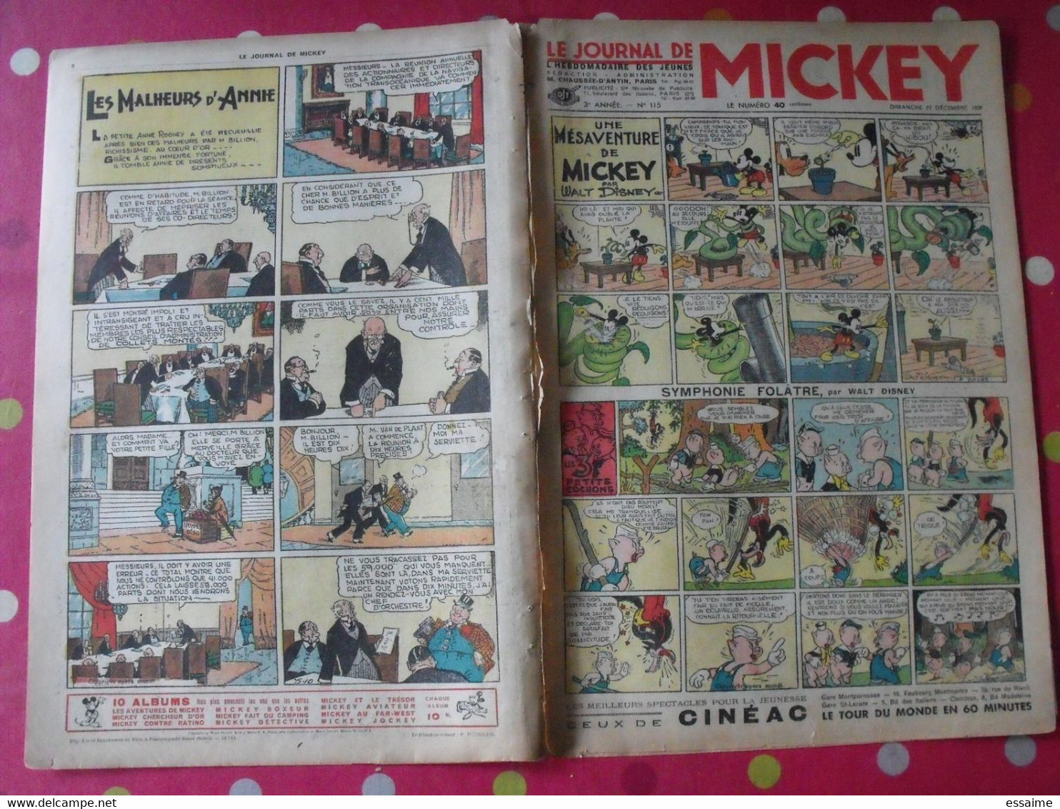 5 n° du journal de Mickey 1937. jojo richard pim pam poum jim la jungle malheurs d'annie donald