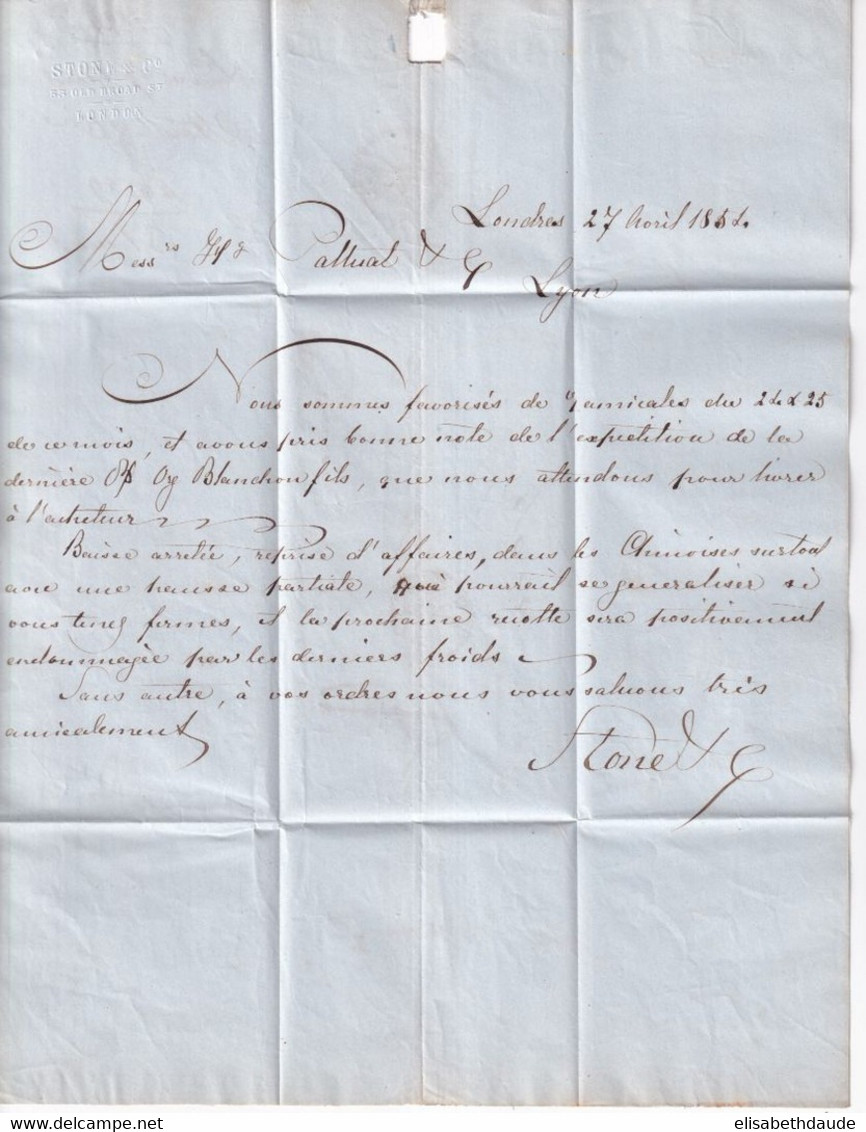 1854 - GB - ENTREE ANGLETERRE Par BUREAU AMBULANT (AM 2) CALAIS 2 - LETTRE De LONDRES => LYON - Marques D'entrées