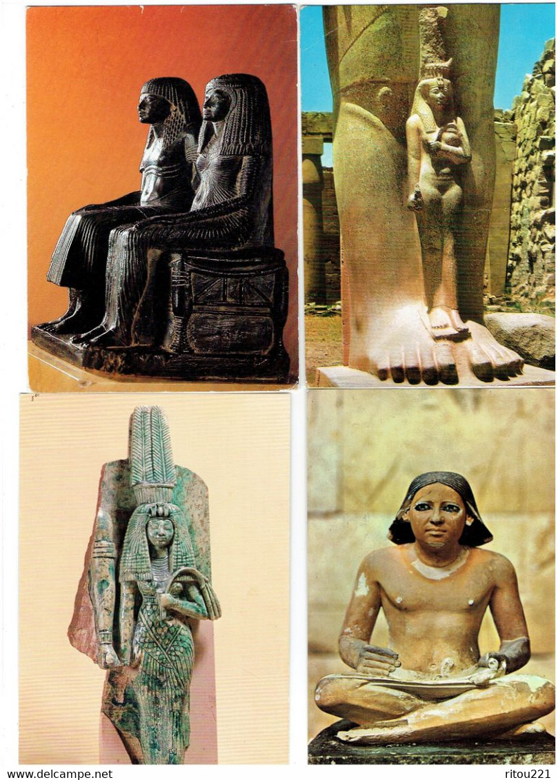 Lot 4 Cpm Egypte Couple SEIGNEURIAL REINE TIY PHARAON PINUTEM LUXOR SCRIBE Accroupi - Musées