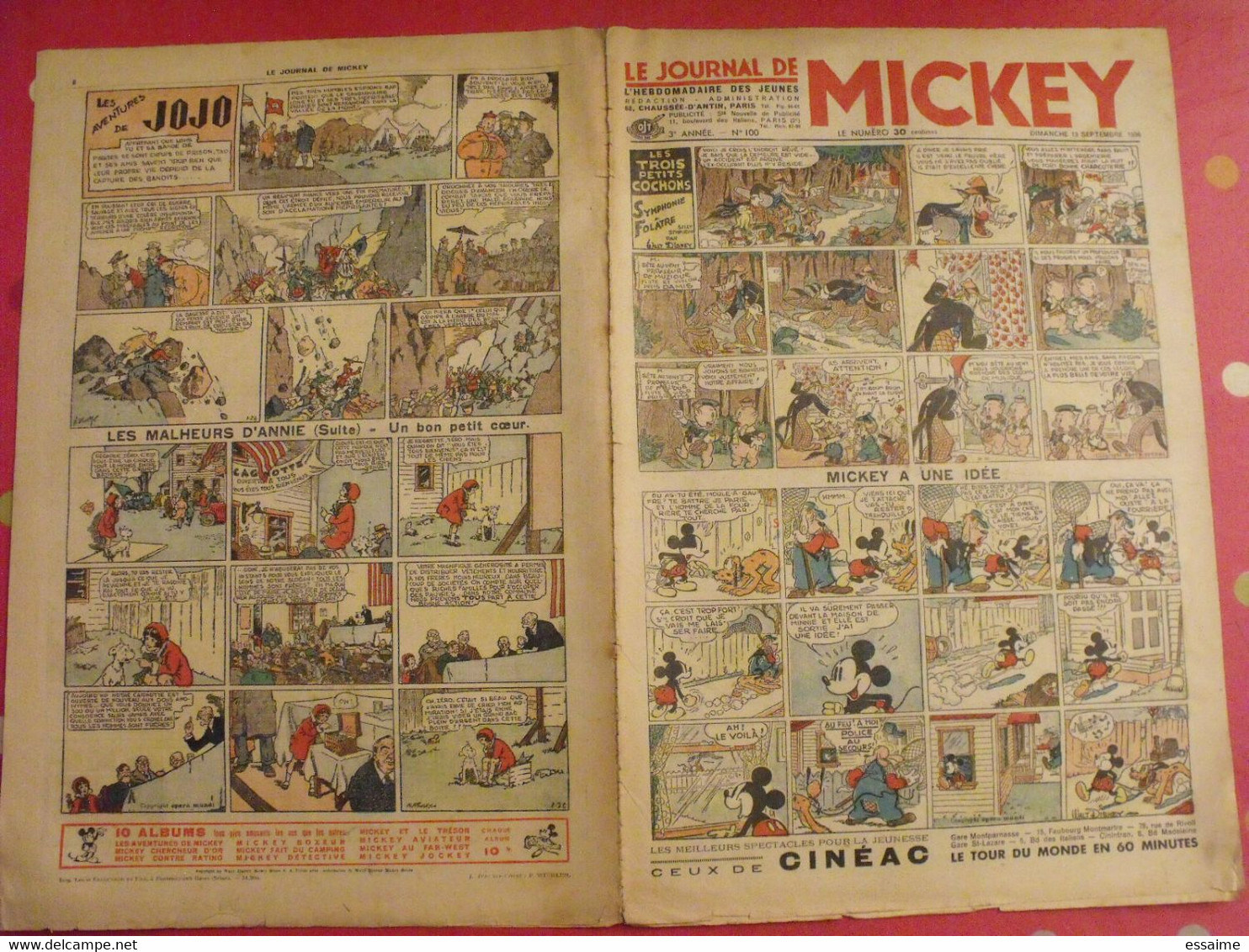 5 n° du journal de Mickey 1936. jojo lacloche pim pam poum luc bradefer malheurs d'annie donald